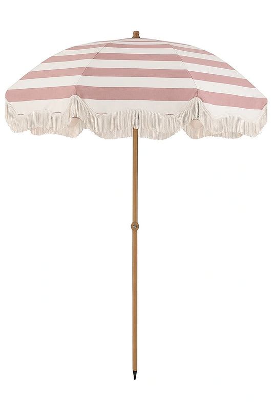 7 Ft Boho Umbrella with Pink Stripes