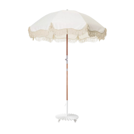 Antique White Fringe Umbrella (6' Diameter)