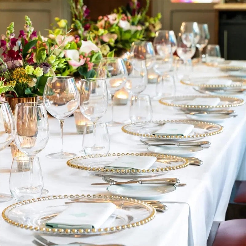 Clear Charger with Gold Beaded Edge