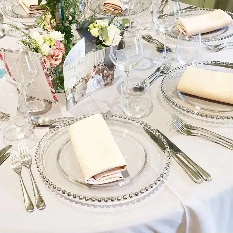 Clear Charger with Silver Beaded Edge