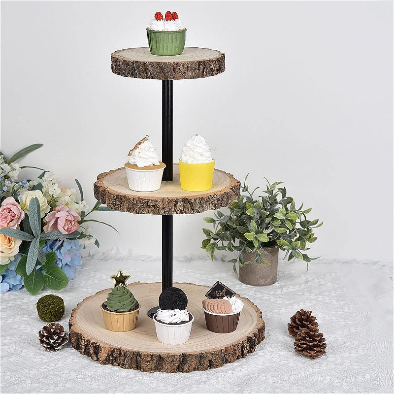 Rustic Wood Slice Dessert Stand - Tall