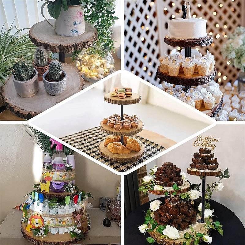 Rustic Wood Slice Dessert Stand - Tall