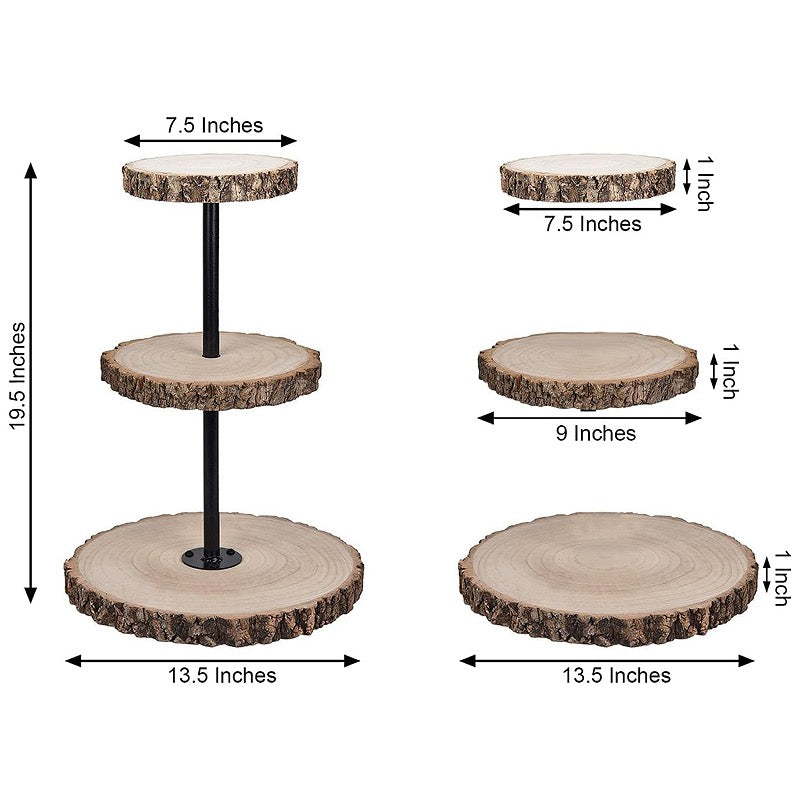 Rustic Wood Slice Dessert Stand - Tall