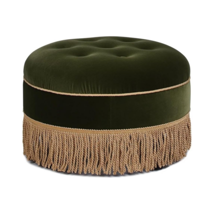 Rosa Velvet Fringe Ottoman – Olive Green