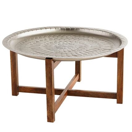 Moroccan Silver Tray & Wood Table