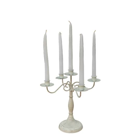 Vintage White Metal Candle Holders with Five Arms
