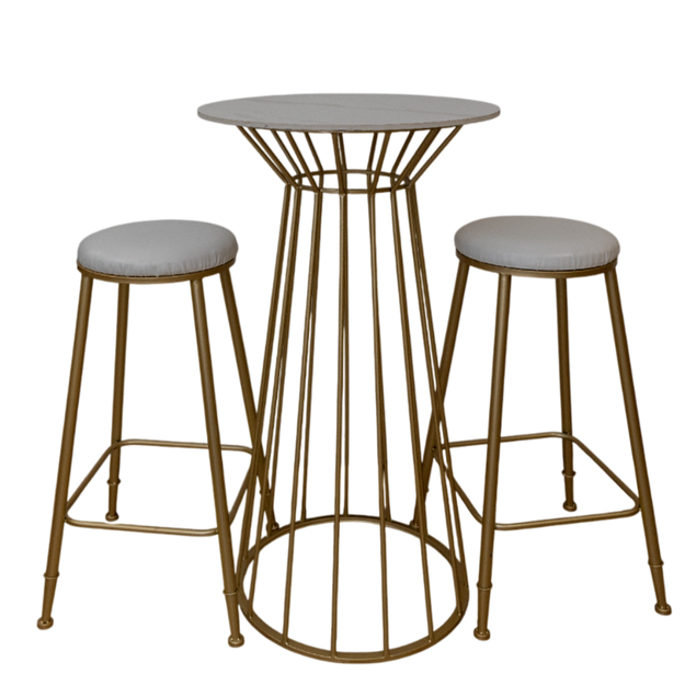 Modern Gold Cocktail Table with White Stools