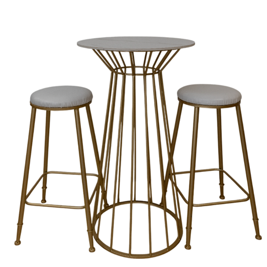 Modern Gold Cocktail Table with White Stools