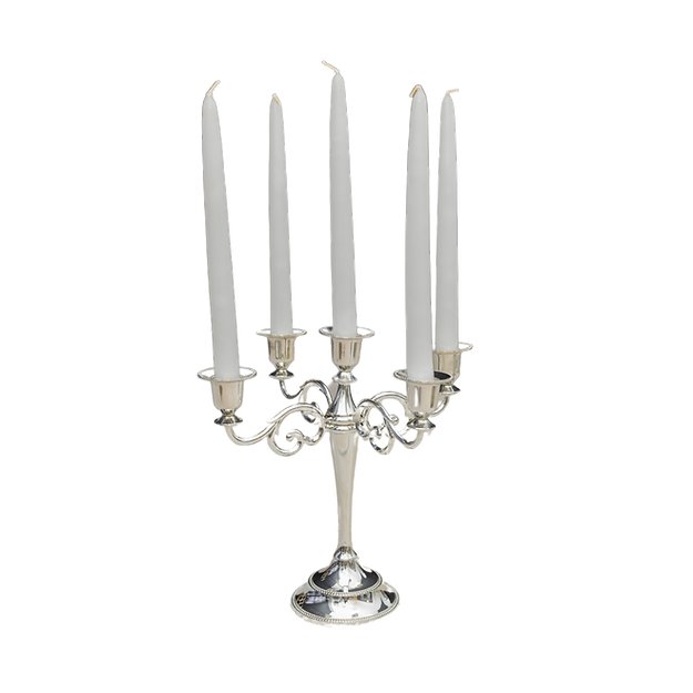 Classic Silvery Metal Candle Holder with Five Arms