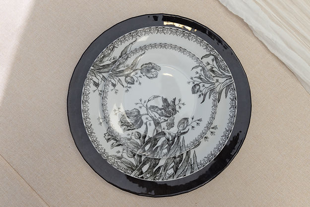 Floral Black And White Dinnerware Set