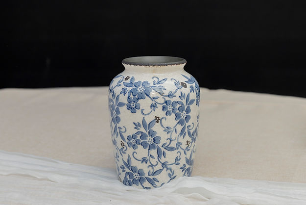 Handmade Retro Blue & White Ceramic Vase