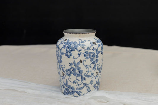 Handmade Retro Blue & White Ceramic Vase