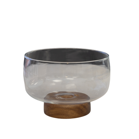 Glass Bowl With Wooden Base
