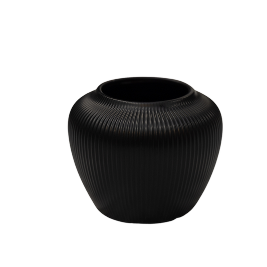 Matte Black Ribbed Vase