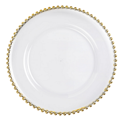 Glass Gold Beaded Charger Plate