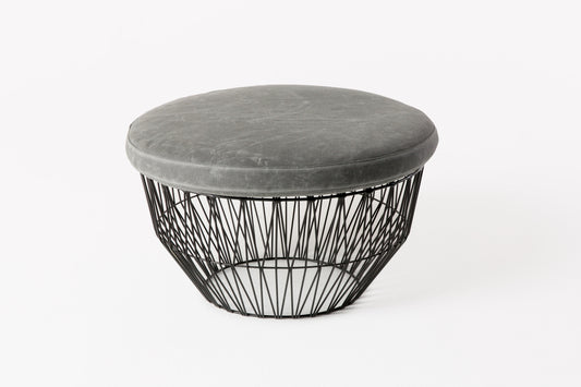 Black Bend Wire Ottoman with Gray Cushion