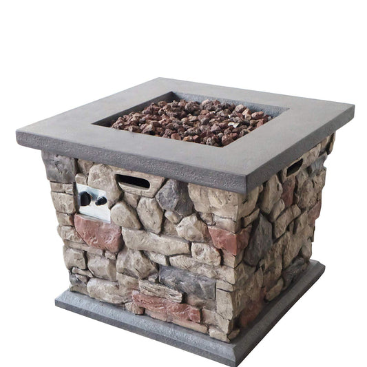 Outdoor Stone Finished Square Fire Pit – 40,000 BTU