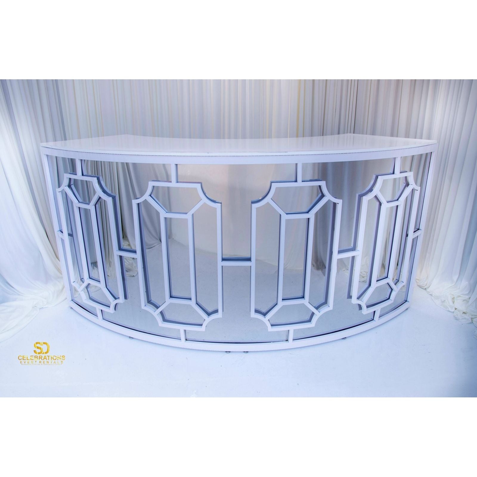 8' White & Mirror Curved Bar Table