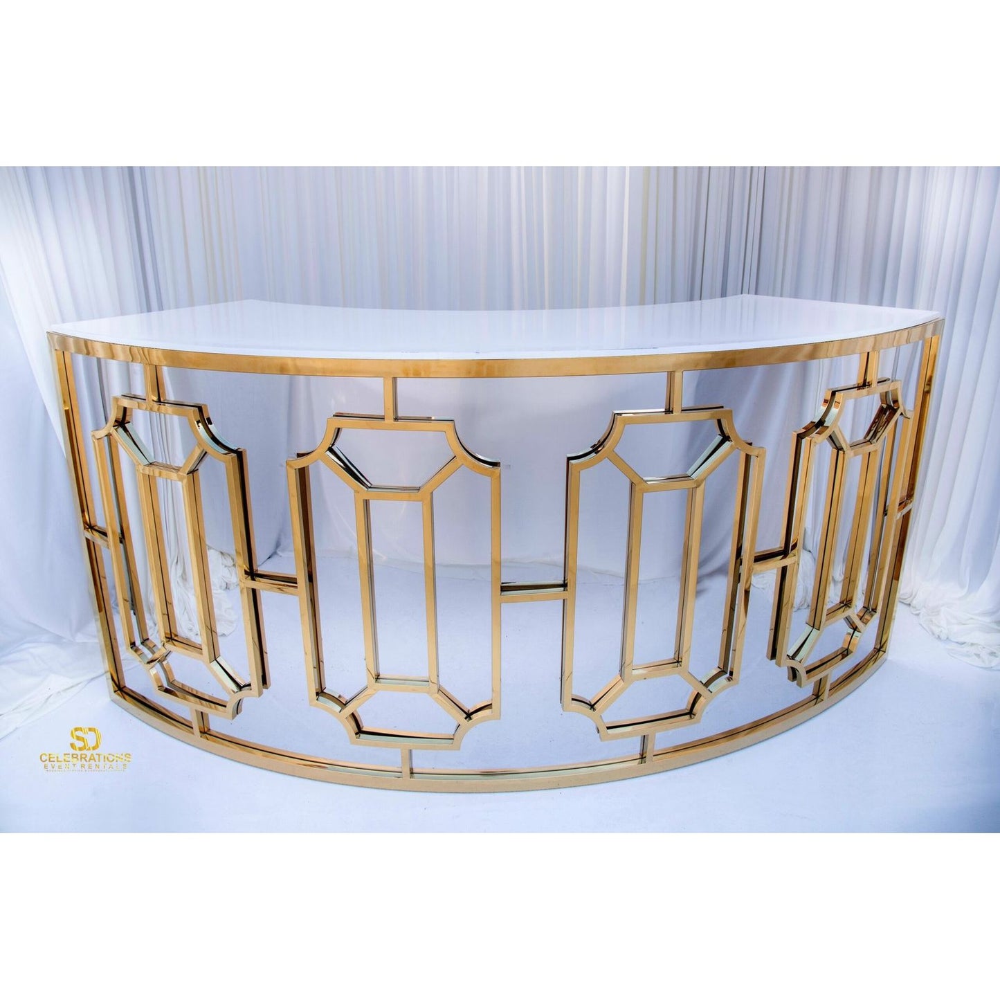 8' Gold & Mirror Curved Bar Table