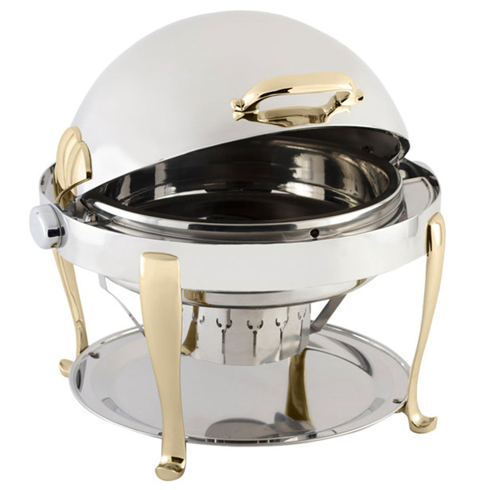 Gold Accent High Polished Round Chafer Roll Top 8 Qt.