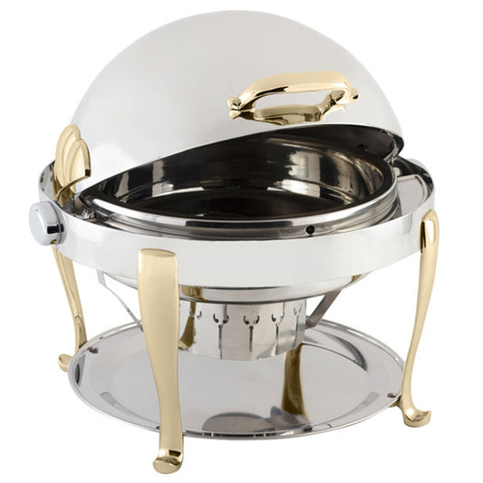 Gold Accent High Polished Round Chafer Roll Top 8 Qt.