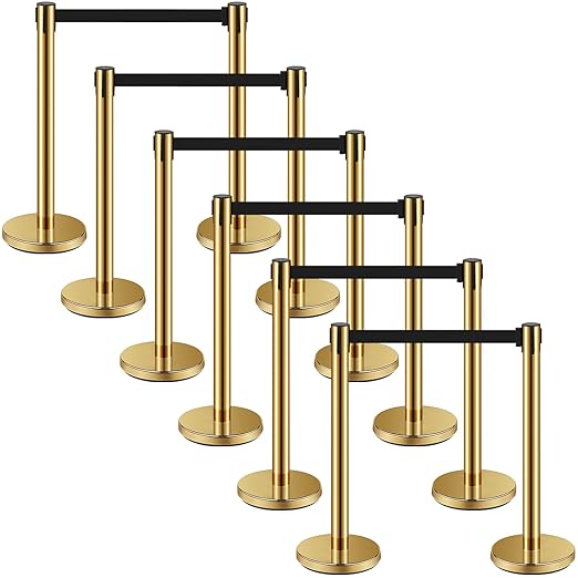 Gold Stanchion with 6 ft. Black Retractable Belt