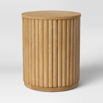 Fluted Wood Drum Side Table