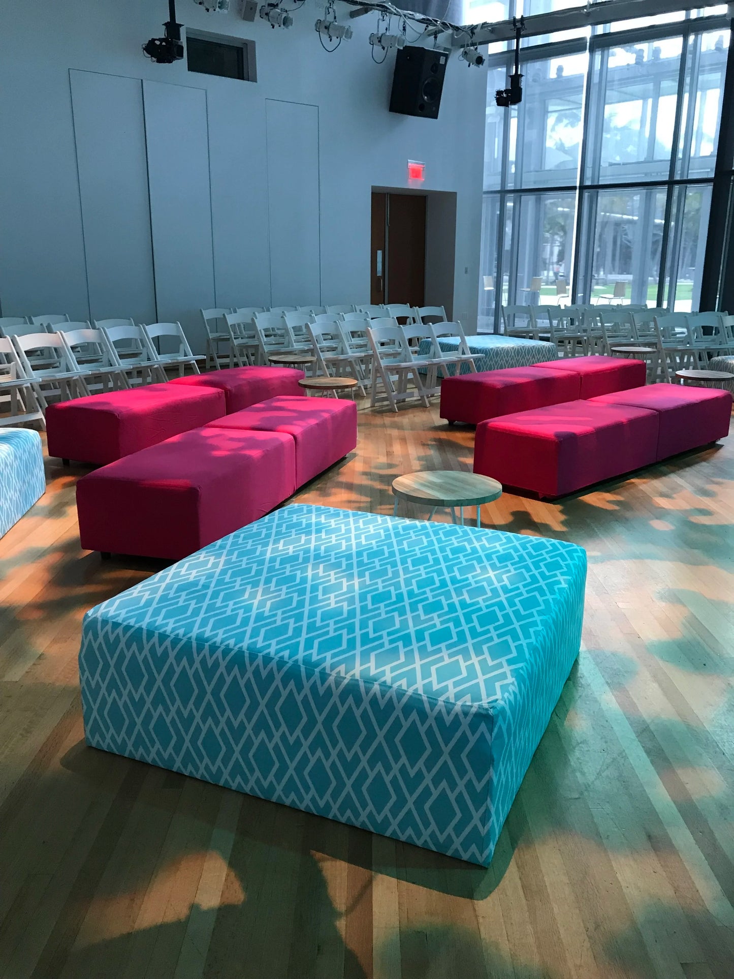 Big Square Ottoman - Aqua Diamond