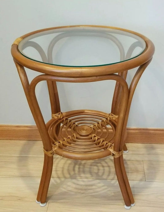 Rattan + Glass Side Table