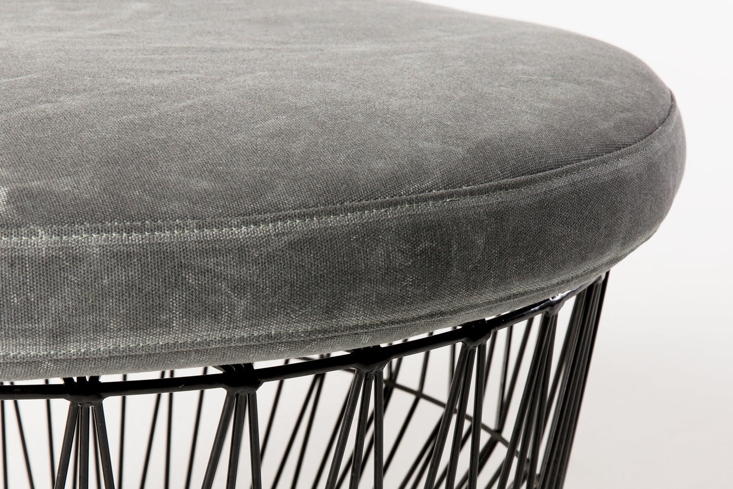 Black Bend Wire Ottoman (with Gray cushion)