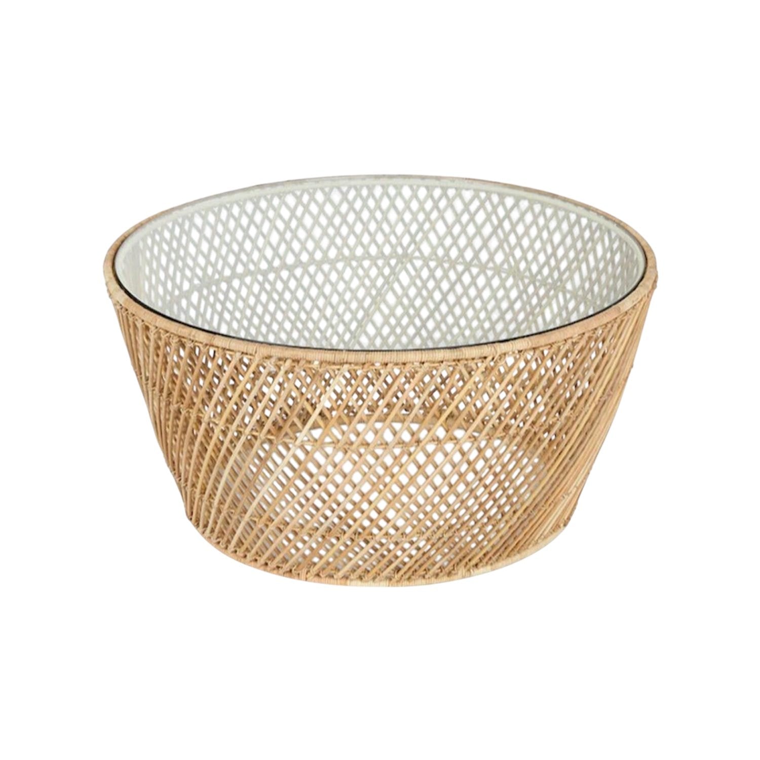 Rattan + Glass Round Coffee Table