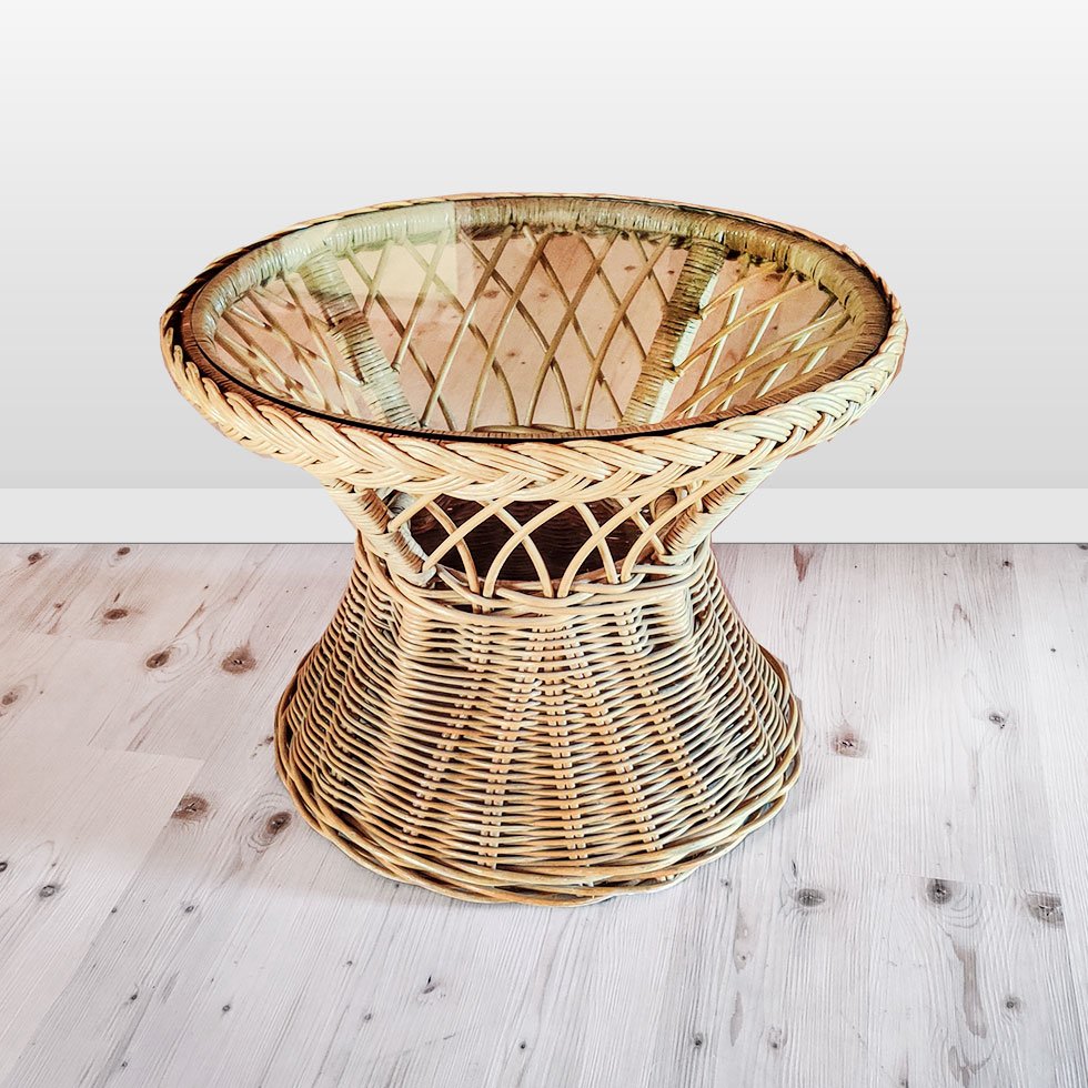 Round Glass Rattan Coffee Table
