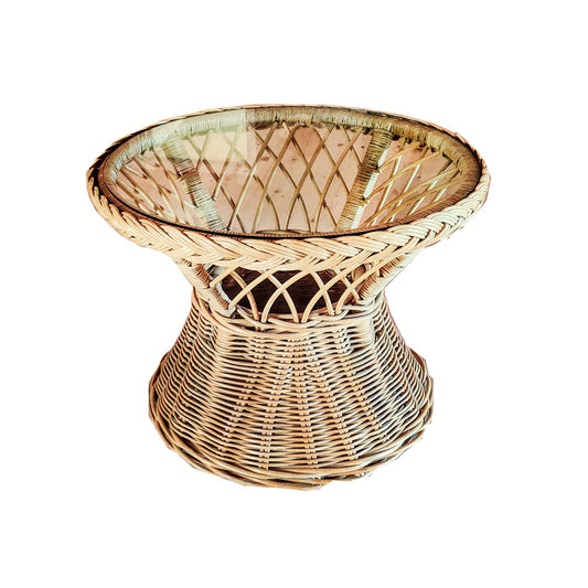 Round Glass Rattan Coffee Table