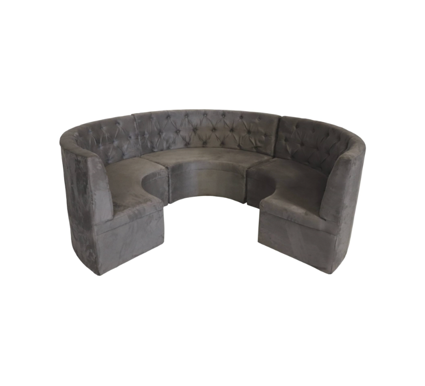 Curved 15′ Tufted Booth – Charcoal Suede