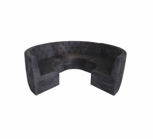 Onyx Curved 15′ Tufted Booth – Black Suede