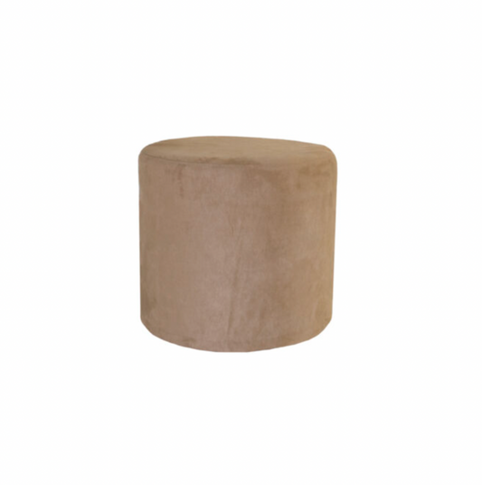 Round Ottoman – Sandy Suede Slipcover