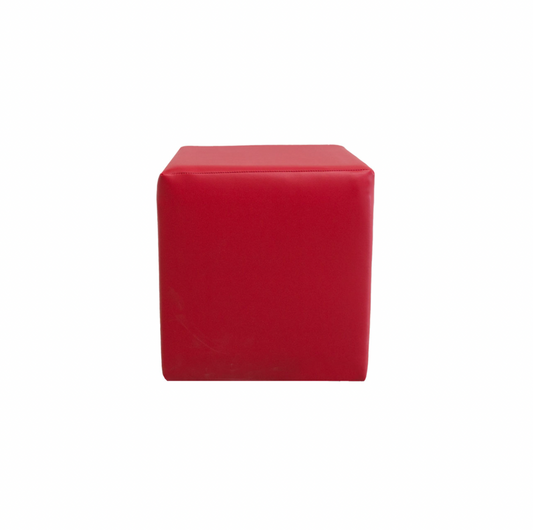 Upholstered Square Ottoman – Red Leather