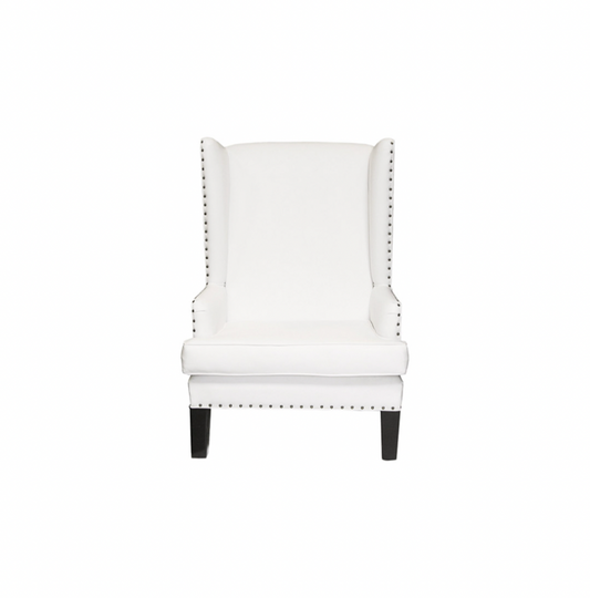 Nailhead Wingback Chair – White Leather