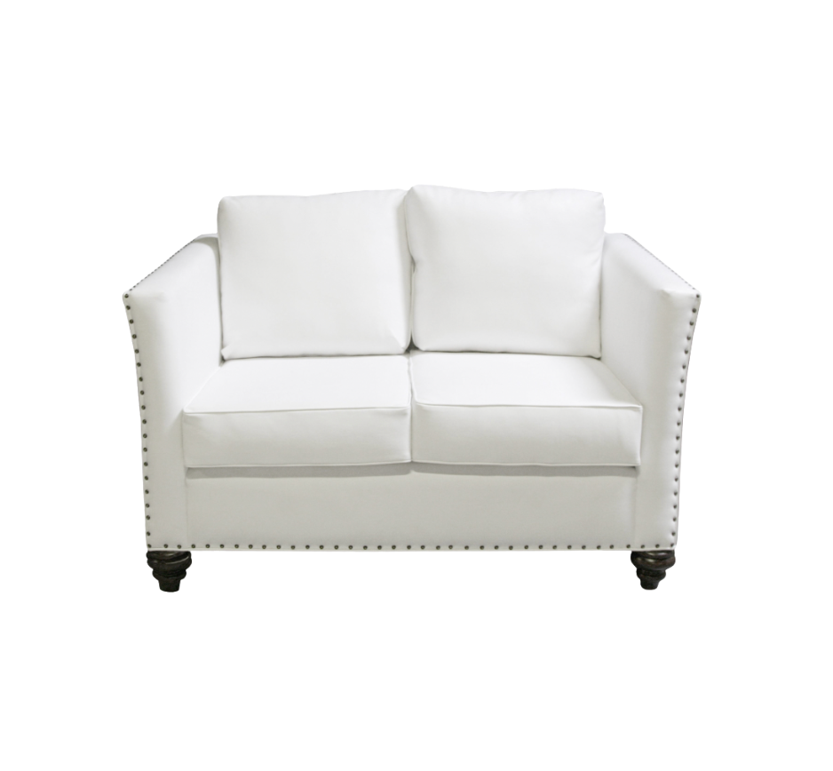 Nailhead Loveseat – White Leather
