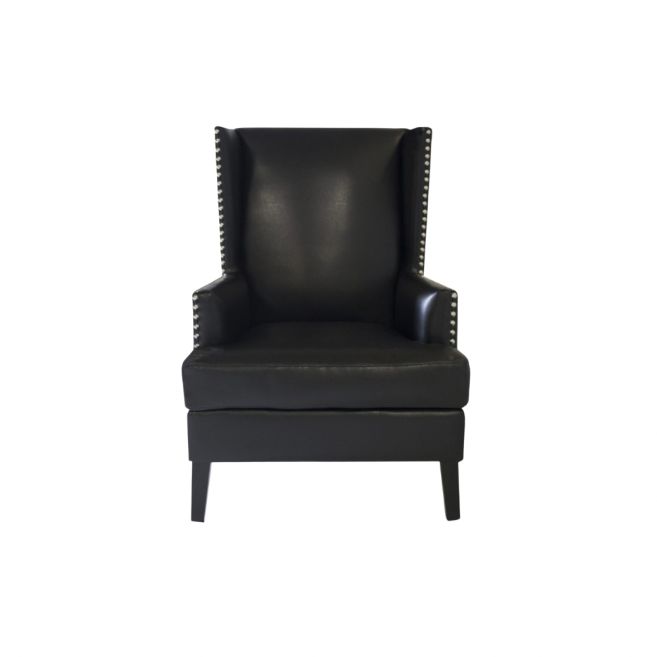 Nailhead Wingback Chair – Black Leather