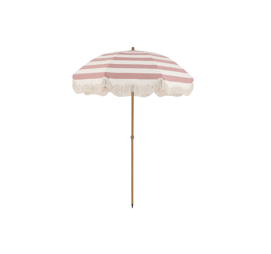 7 Ft Boho Umbrella with Pink Stripes