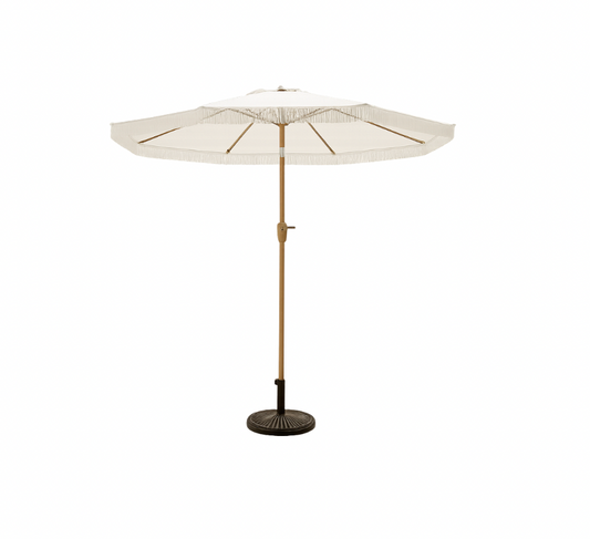 9 Ft Tiltable White Outdoor Umbrella with Base