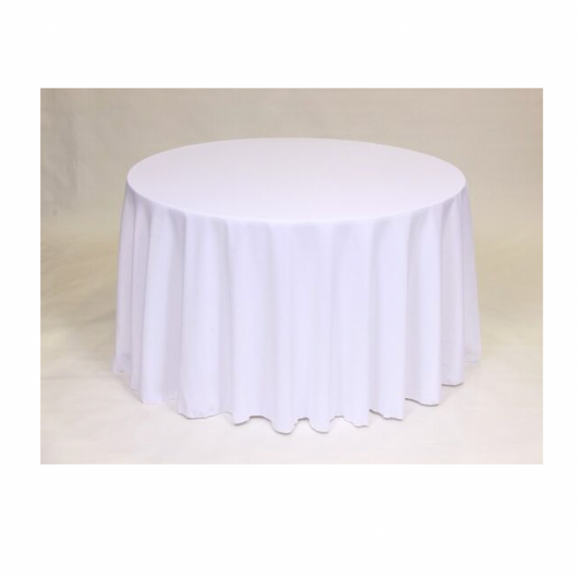 White Polyester 96" Round Tablecloth Linen