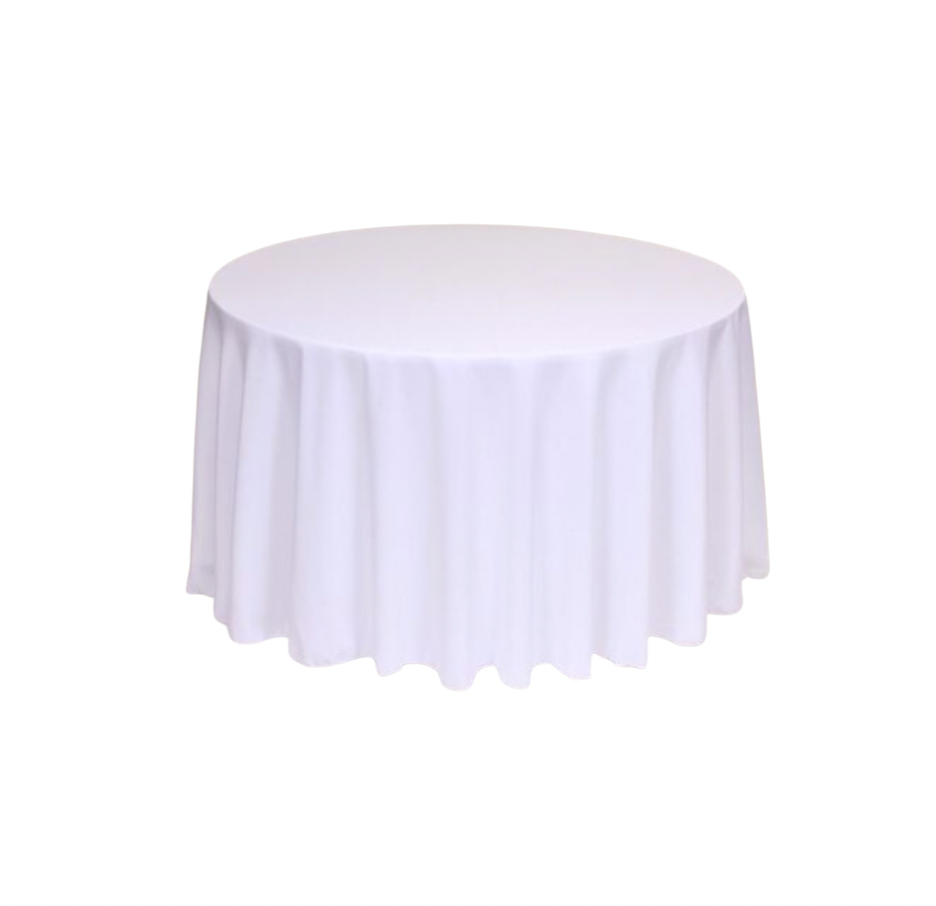 White Polyester 90" Round Tablecloth Linen