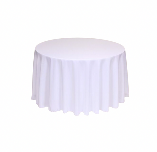 White Polyester 90" Round Tablecloth Linen