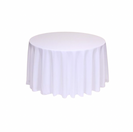 White Polyester 132" Round Tablecloth Linen