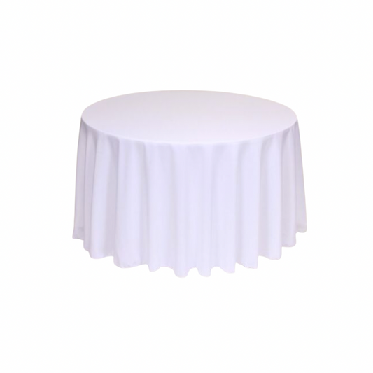 White Polyester 108" Round Tablecloth Linen