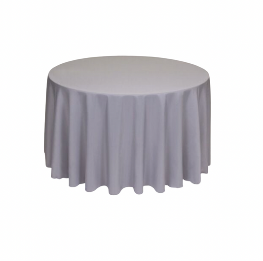 Silver Polyester 96" Round Tablecloth Linen