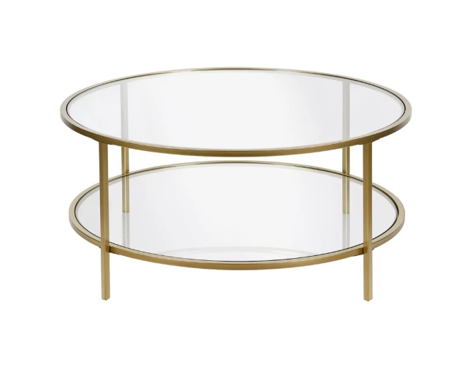 Round Gold + Glass Coffee Table