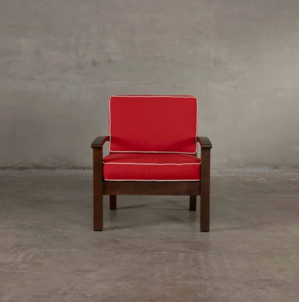Walnut Armchair - Red